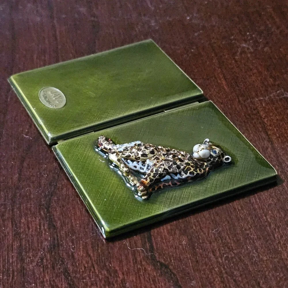 RARE JAY STRONGWATER LEOPARD JUNGLE SAFARI TRAVEL FOLDING CRYSTAL ENAMEL FRAME